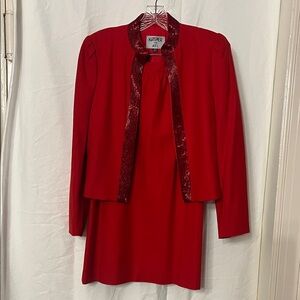 Kasper Women's Red Jacket & Skirt Suit with Sequin Trim Size 8